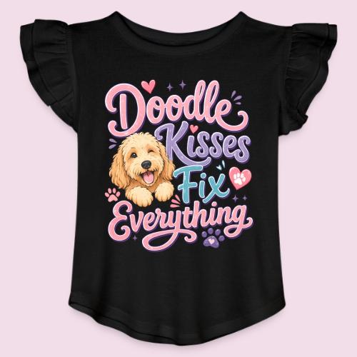 Doodle Kisses Fix Everything Dog Lover Gift - Toddler Girls Flutter T-shirt