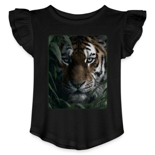 Tiger Jungle Eyes Wildlife Design - Toddler Girls Flutter T-shirt
