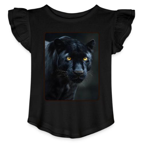 Black Panther Glowing Eyes Design - Toddler Girls Flutter T-shirt