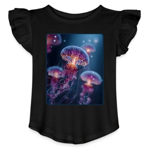 Glowing Jellyfish Deep Sea Design - Toddler Girls Flutter T-shirt