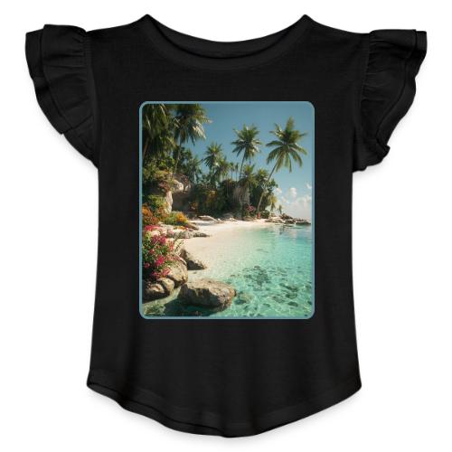 Serene Tropical Beach Floral Design - Toddler Girls Flutter T-shirt