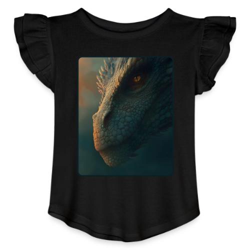 Golden Eye Dragon Close-Up Design - Toddler Girls Flutter T-shirt