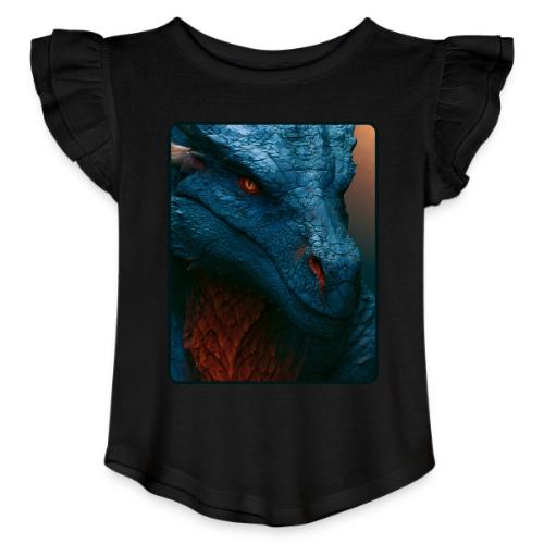 Turquoise Dragon Fire Eye Design - Toddler Girls Flutter T-shirt