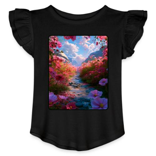 Dreamy Cosmos Valley Landscape Art - Toddler Girls Flutter T-shirt