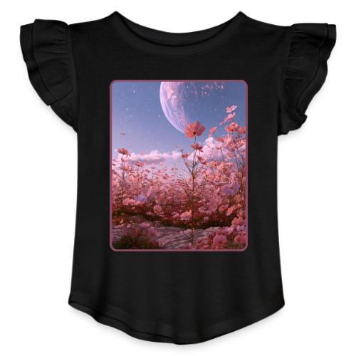 Cosmic Moon & Cosmos Flowers Art - Toddler Girls Flutter T-shirt