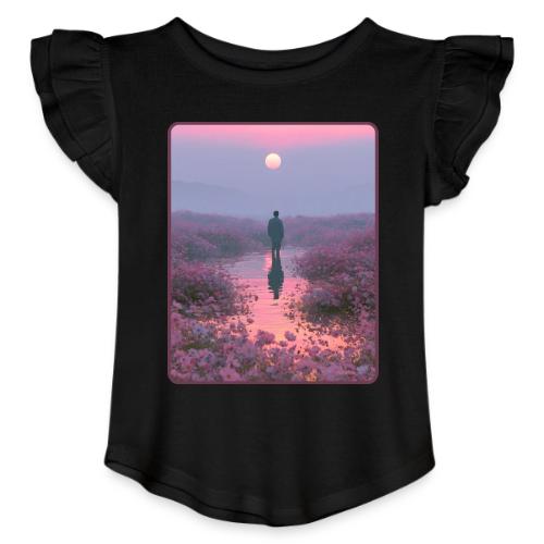 Ethereal Sunset Flower Field Art - Toddler Girls Flutter T-shirt