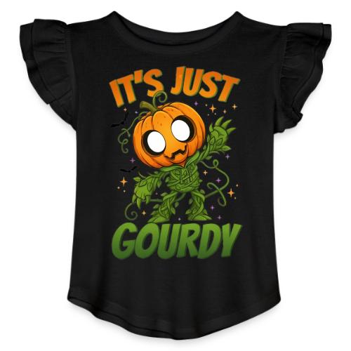 Cute Pumpkin Monster “It’s Just Gourdy” Funny - Toddler Girls Flutter T-shirt
