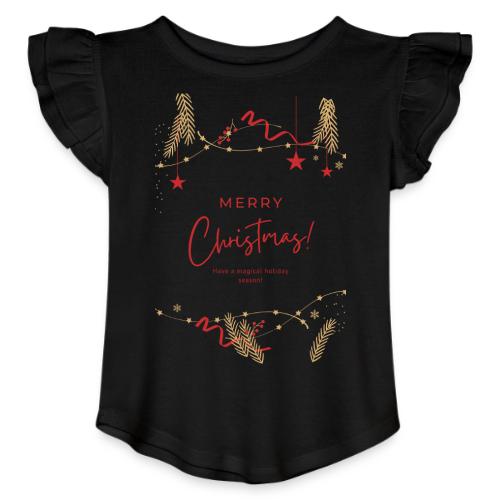 Merry Christmas Typography Design - Toddler Girls Flutter T-shirt