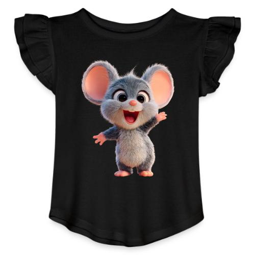 Joyful Cartoon Baby Mouse Arms Up - Toddler Girls Flutter T-shirt