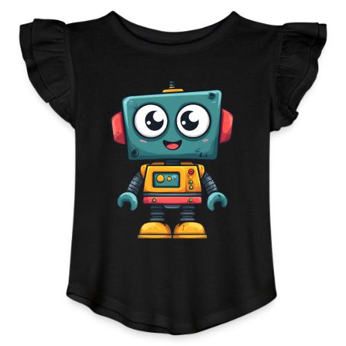 Cute Cartoon Robot Standing with a Smile - Toddler Girls Flutter T-shirt