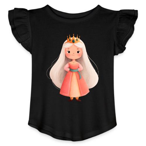 Cute Cartoon Little Princess with Long Hair - Toddler Girls Flutter T-shirt