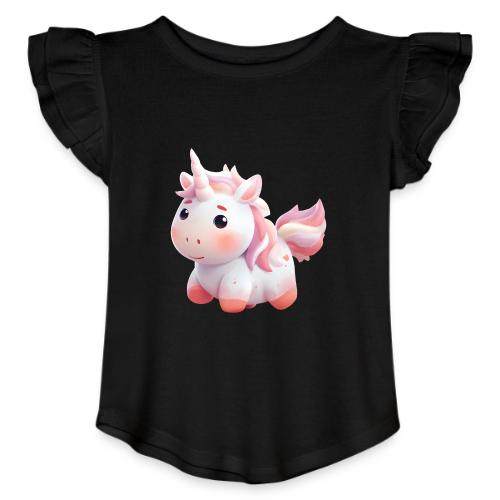 Sweet Cartoon Pink Unicorn - Toddler Girls Flutter T-shirt