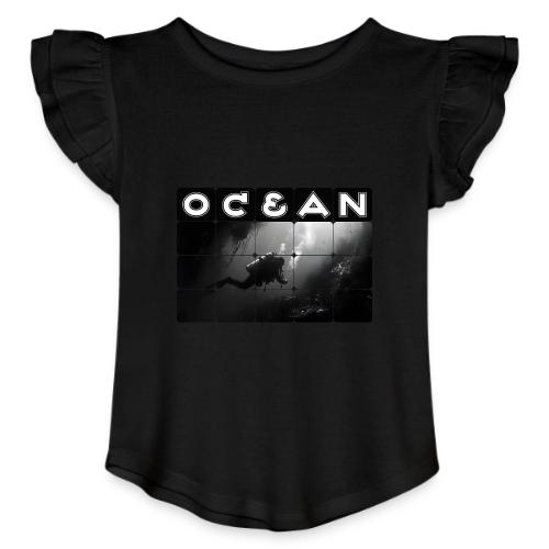Ocean: Monochrome descent of a scuba diver - Toddler Girls Flutter T-shirt