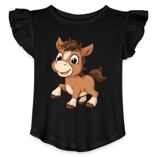 Playful Cartoon Baby Pony Full of Joy - Toddler Girls Flutter T-shirt