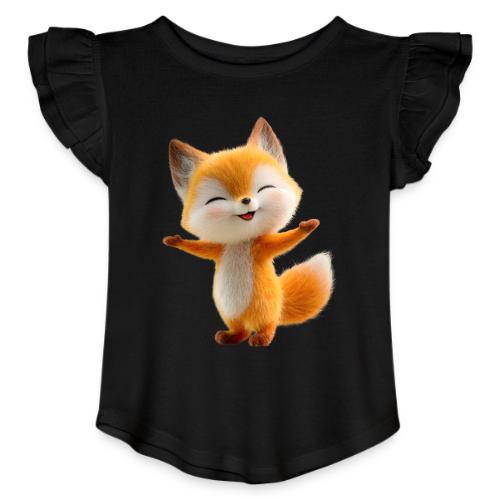 Cute 3D Cartoon Fox Standing Arms Up - Toddler Girls Flutter T-shirt