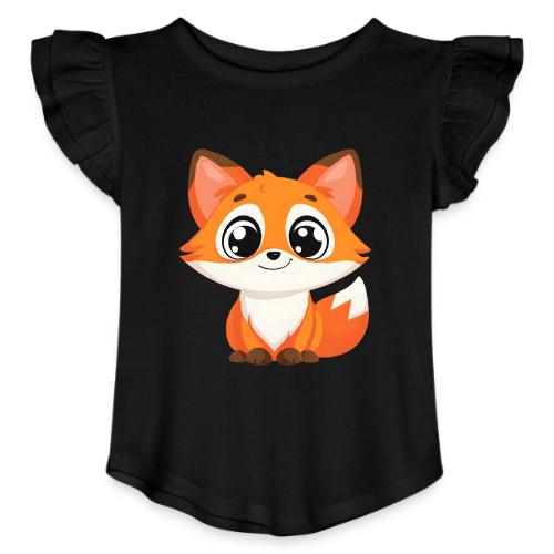 Adorable Cartoon Fox with Big Innocent Eyes - Toddler Girls Flutter T-shirt