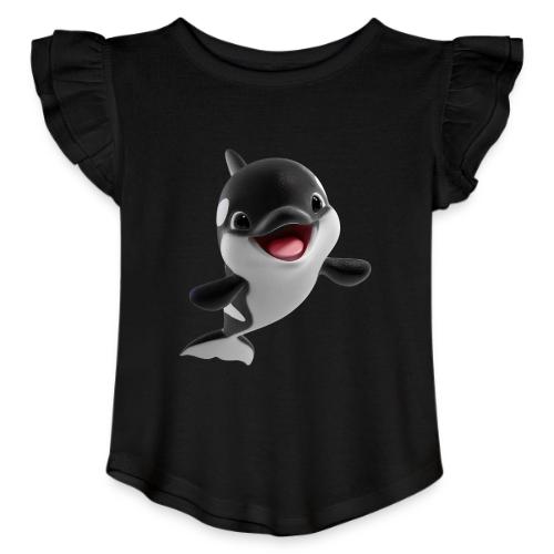 Smiling Cartoon Baby Orca - Toddler Girls Flutter T-shirt