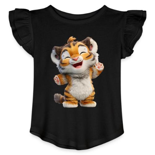 Energetic Baby Tiger Standing with Joy - Toddler Girls Flutter T-shirt