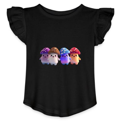 Colorful Cartoon Mushroom Quartet - Toddler Girls Flutter T-shirt