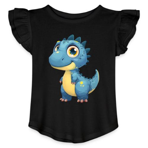 Smiling Blue and Yellow Baby Dinosaur - Toddler Girls Flutter T-shirt