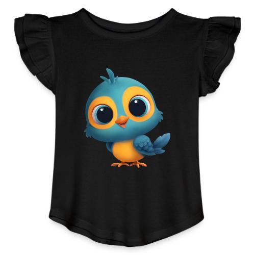 Joyful Cartoon Bird Standing in Yellow and Blue - Toddler Girls Flutter T-shirt
