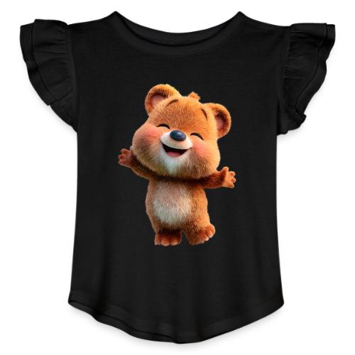Joyful Baby Bear with Arms Up - Toddler Girls Flutter T-shirt
