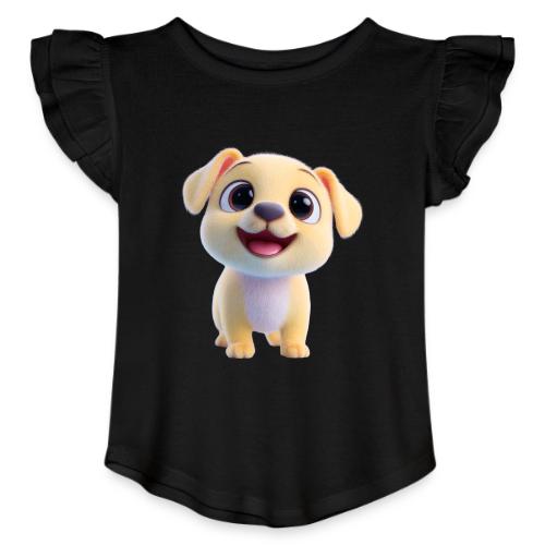 Playful 3D Baby Puppy Looking Up - Toddler Girls Flutter T-shirt