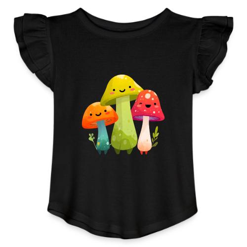 Trio of Happy Mushrooms - Toddler Girls Flutter T-shirt
