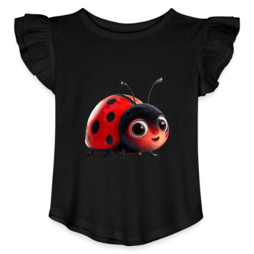 Adorable Cartoon Ladybug with Big Eyes - Toddler Girls Flutter T-shirt