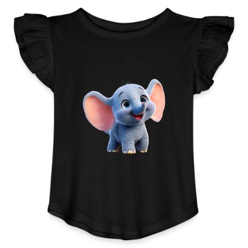 Playful Baby Elephant with Big Eyes - Toddler Girls Flutter T-shirt