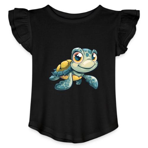 Playful Cartoon Baby Sea Turtle with a Smile - Toddler Girls Flutter T-shirt