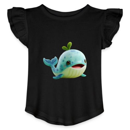 Playful Green-Blue Baby Whale - Toddler Girls Flutter T-shirt