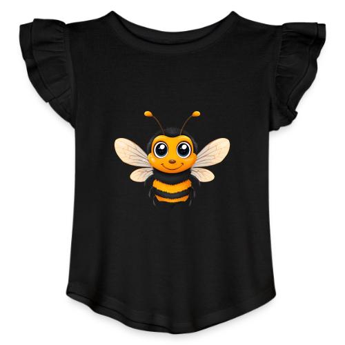 Happy Cartoon Baby Bee with Open Wings - Toddler Girls Flutter T-shirt