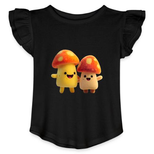 Joyful Cartoon Mushroom Duo - Toddler Girls Flutter T-shirt