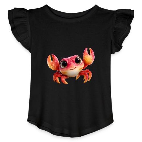 Cheerful Red Baby Crab Character - Toddler Girls Flutter T-shirt
