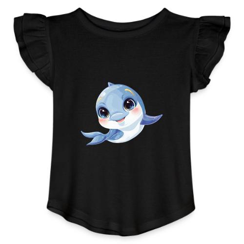 Joyful Blue-White Baby Dolphin - Toddler Girls Flutter T-shirt