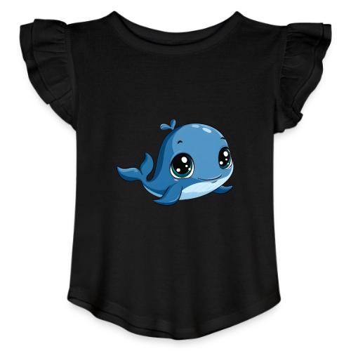 Smiling Blue Baby Whale - Toddler Girls Flutter T-shirt