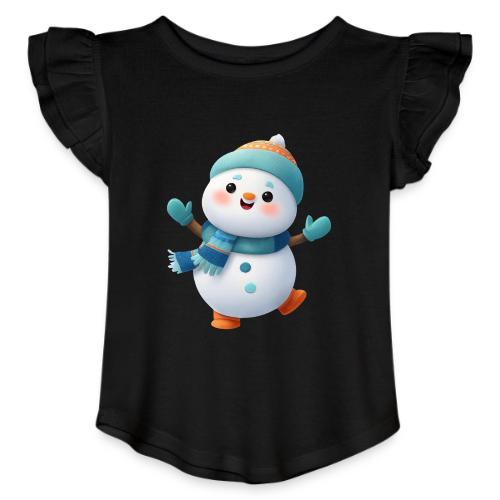 Joyful Cartoon Snowman Arms Up - Toddler Girls Flutter T-shirt