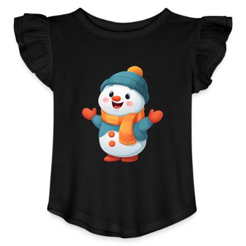 Joyful Cartoon Snowman with Winter Outfit - Toddler Girls Flutter T-shirt