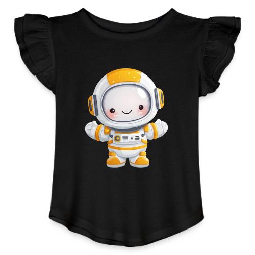 Cute Cartoon Baby Astronaut in White and Yellow - Toddler Girls Flutter T-shirt