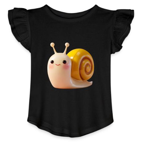Sweet Cartoon Baby Snail Full of Joy - Toddler Girls Flutter T-shirt