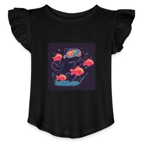 Cyber Cat Splash - Toddler Girls Flutter T-shirt
