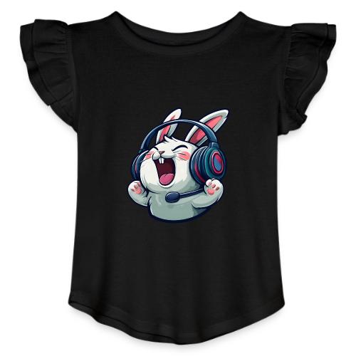 Gamer Bunny Headset Cartoon Design - Toddler Girls Flutter T-shirt