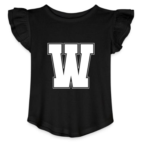 White Letter W – Varsity Alphabet Monogram - Toddler Girls Flutter T-shirt