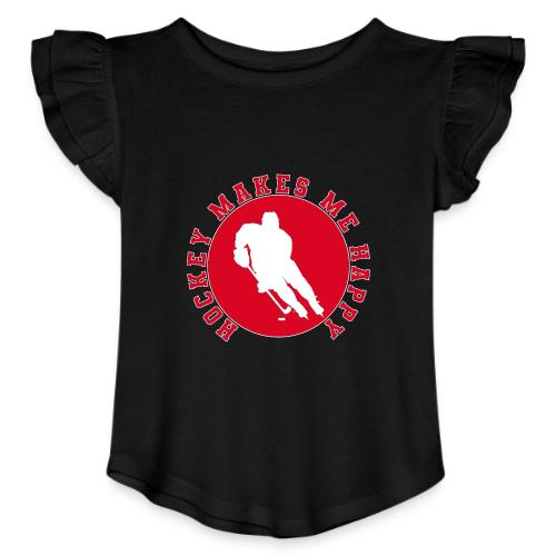 Hockey Makes Me Happy – Ice Hockey Fan Emblem - Toddler Girls Flutter T-shirt
