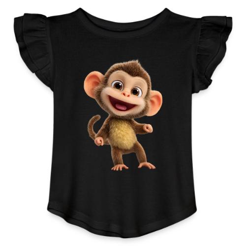 Happy Baby Monkey Standing - Toddler Girls Flutter T-shirt