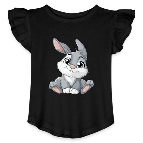 Joyful Grey and White Baby Rabbit Cartoon - Toddler Girls Flutter T-shirt
