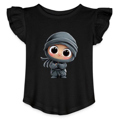 Cute Cartoon Baby Ninja Standing with Big Smile - Toddler Girls Flutter T-shirt