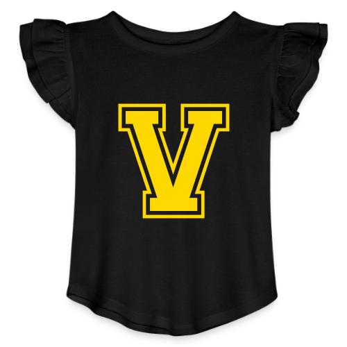 Letter V – Capital Athletic Alphabet Monogram - Toddler Girls Flutter T-shirt