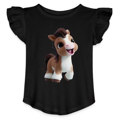 Sweet Cartoon Baby Pony in Brown and White - Toddler Girls Flutter T-shirt